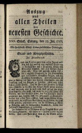 XXX. Stück, Coburg, den 23. Jul. 1757.
