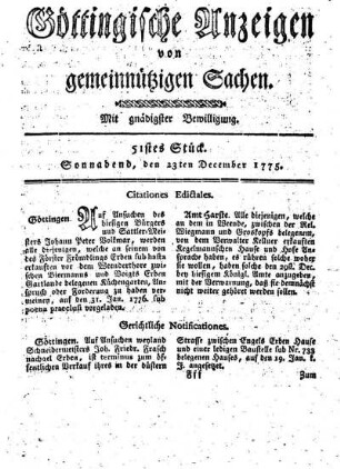 51stes Stück. Sonnabend, den 23ten December 1775.