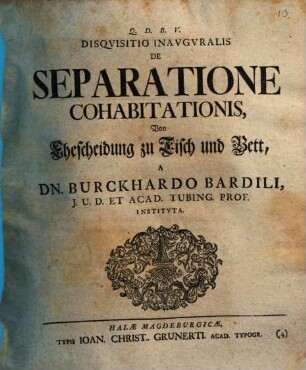 Disquisitio inaug. de separatione cohabitationis