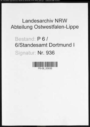 Sterberegister Standesamt Dortmund-Mitte I