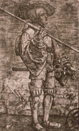 Landsknecht vor dörflicher Siedlung