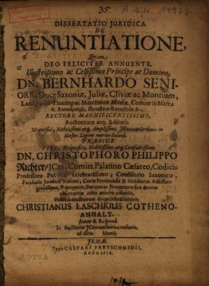 Dissertatio iuridica de renuntiatione