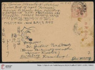 Nachlass Gustav Radbruch. Korrespondenz Theodor Sternberg/Gustav Radbruch: Karte von Theodor Sternberg an Gustav Radbruch