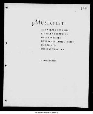 Musikfest [...] des zehnjährigen Bestehens des Verbandes Deutscher Komponisten [...] Sinfoniekonzert