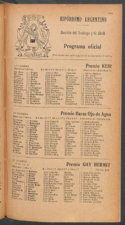 Hipódromo Argentino - Reunión del Domingo 5 de Abril [de 1908] - Programa oficial