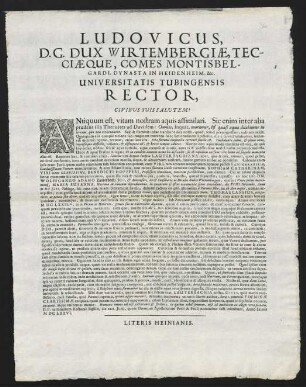 Ludovicus, D. G. Dux Wirtembergiae, Tecciaeque, Comes Montisbelgardi...