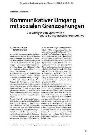 Kommunikativer Umgang mit sozialen Grenzziehungen. Zur Analyse von Sprachstilen aus soziolinguistischer Perspektive