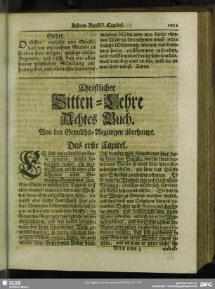 Christlicher Sitten-Lehre Achtes Buch. Von den Gemüths-Regungen überhaupt