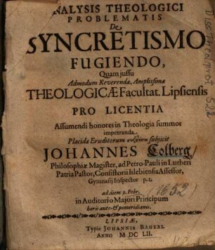 Analysis Theologici Problematis De Syncretismo Fugiendo