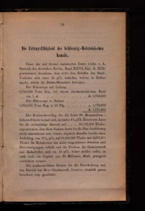 Die Ertragsfähigkeit des Schleswig-Holsteinischen Kanals.