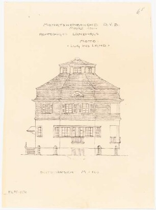 Achteckiges Landhaus Monatskonkurrenz März 1924: Aufriss Seitenansicht 1:100