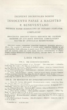 Incipiunt decretales domini Innocentii Papae a magistro P. Beneventano