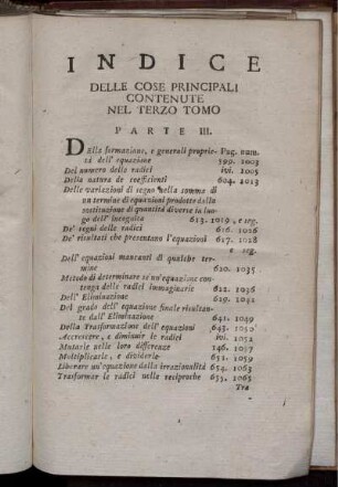Indice delle cose principali contenute nel terzo tomo.