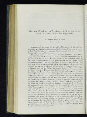 Ueber die Zunahme an Trockengewicht bei der Zuckerrübe im ersten Jahre der Vegetation