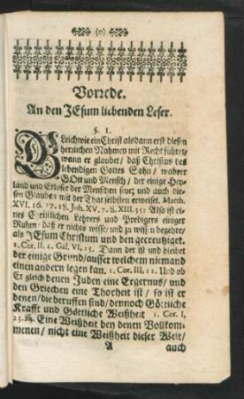 Vorrede. An den JEsum liebenden Leser