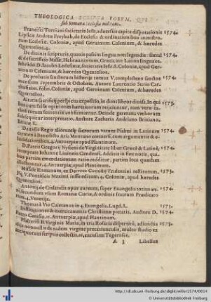 Theologica Scripta Eorvm, Qvi sub Romana Ecclesia militant.