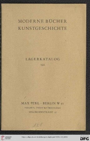 Nr. 121: Lagerkatalog: Moderne Bücher, Kunstgeschichte
