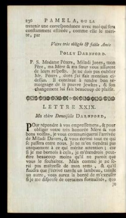 Lettre XXIX. Ma chère Demoiselle Darnford.