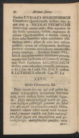XXVII. Biblia Germanica. fol. Finis operis pro eo, qui post prima ...