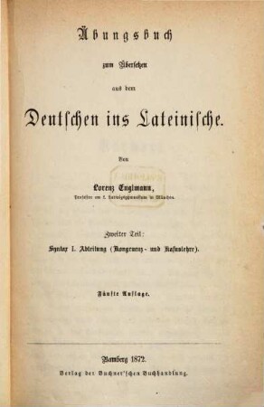 Übungsbuch zum Übersetzen aus dem Deutschen ins Lateinische, 2