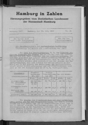 Die Erwerbstätigkeit der hamburgischen Bevölkerung