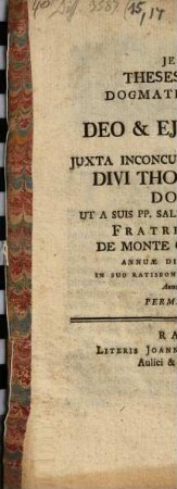 Theses theologicae dogmatico-scholasticae de Deo & eius attributis