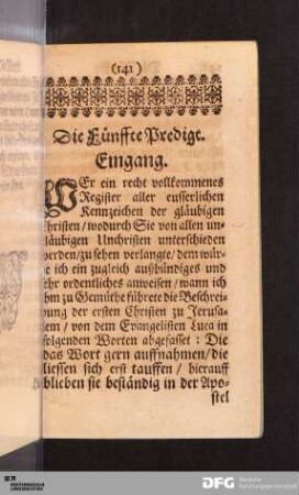 Die Fünffte Predigt.