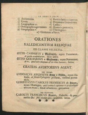 Orationes Valedicentium Reliquae Ex Classe Selecta