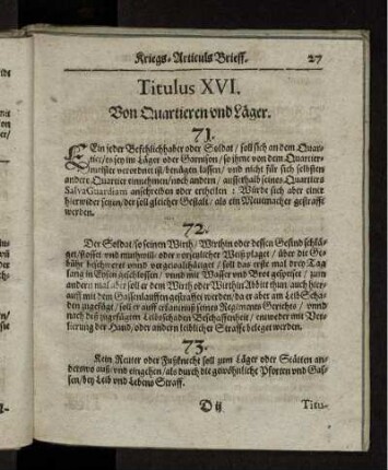 Titulus XVI. Von Quartiren und Läger