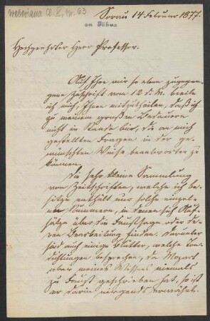Brief an Friedrich Wilhelm Jähns : 14.02.1877