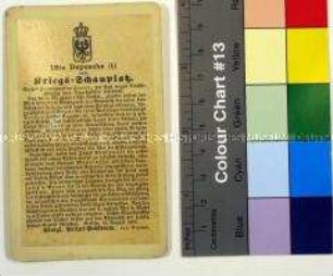 Gedruckte Kriegsdepesche vom Königlichen Polizei-Präsidium über die Kriegsereignisse vom 14.-15.8.1870 vor Metz während des Deutsch-Französischen Krieges
