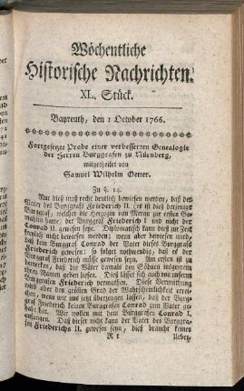XL. Stück. Bayreuth, den 1. October 1766.