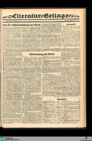 Karlsruher Tagblatt, Literatur-Beilage