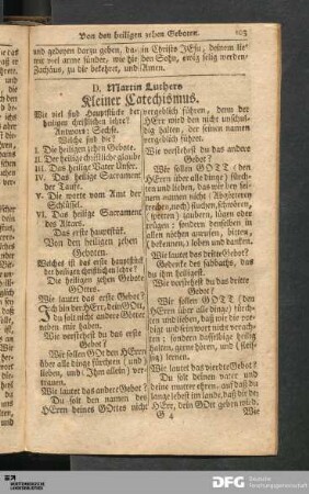 D. Martin Luthers Kleiner Catechismus.