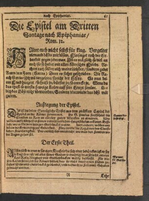 Die Epistel am Dritten Sontage nach Epiphaniae/ Rom. 12.