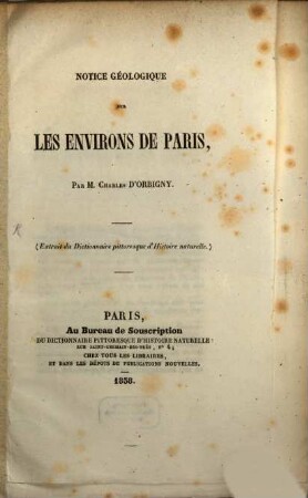 Notice Geologique sur les environs de Paris