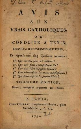 Avis aus vrais catholiques