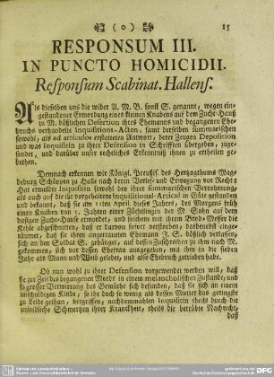 Responsum III. In Puncto Homicidii