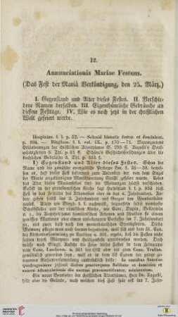 12. Annunciationis Mariae Festum (Das Fest der Mariä Verkündigung, den 25. März)