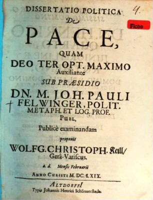Dissertatio Politica De Pace