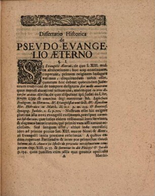 De pseudo-evangelio aeterno, praecipue seculi XIII. et sequentium dissertatio historica