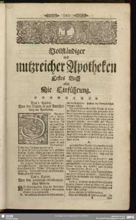 Vollständiger und nutzreicher Apotheken Erstes Buch oder Die Einführung