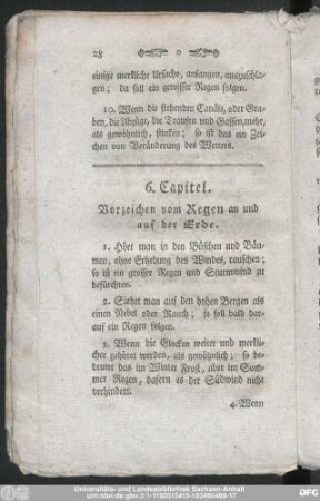 6. Capitel. Vorzeichen vom Regen an und auf der Erde.