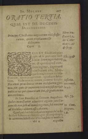 Oratio tertia, quae est de decimis defendendis.
