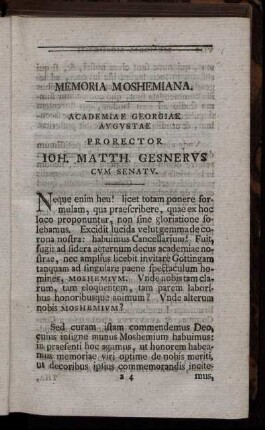 Memoria Mosheimiana. Academiae Georgiae.