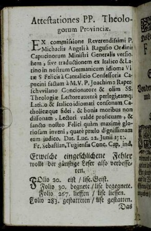 Etwelche eingeschlichene Fehler wolle der günstige Leser also verbesseren.