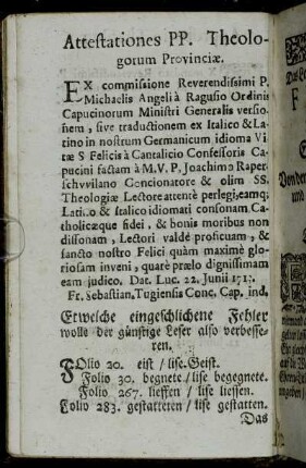 Etwelche eingeschlichene Fehler wolle der günstige Leser also verbesseren.