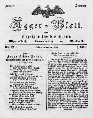 Agger-Blatt, oder Anzeiger für die Kreise Wipperfürth, Gummersbach und Waldbröl