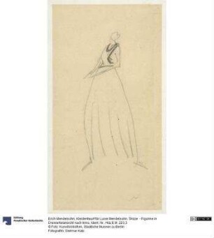 Kleidentwurf für Luise Mendelsohn. Skizze - Figurine in Dreiviertelansicht nach links