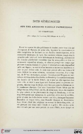 2.Ser. 9.1874/75: Notes généalogiques sur une ancienne famille patricienne de Strasbourg (Une relique de l'ancienne bibliotéque de la ville)
